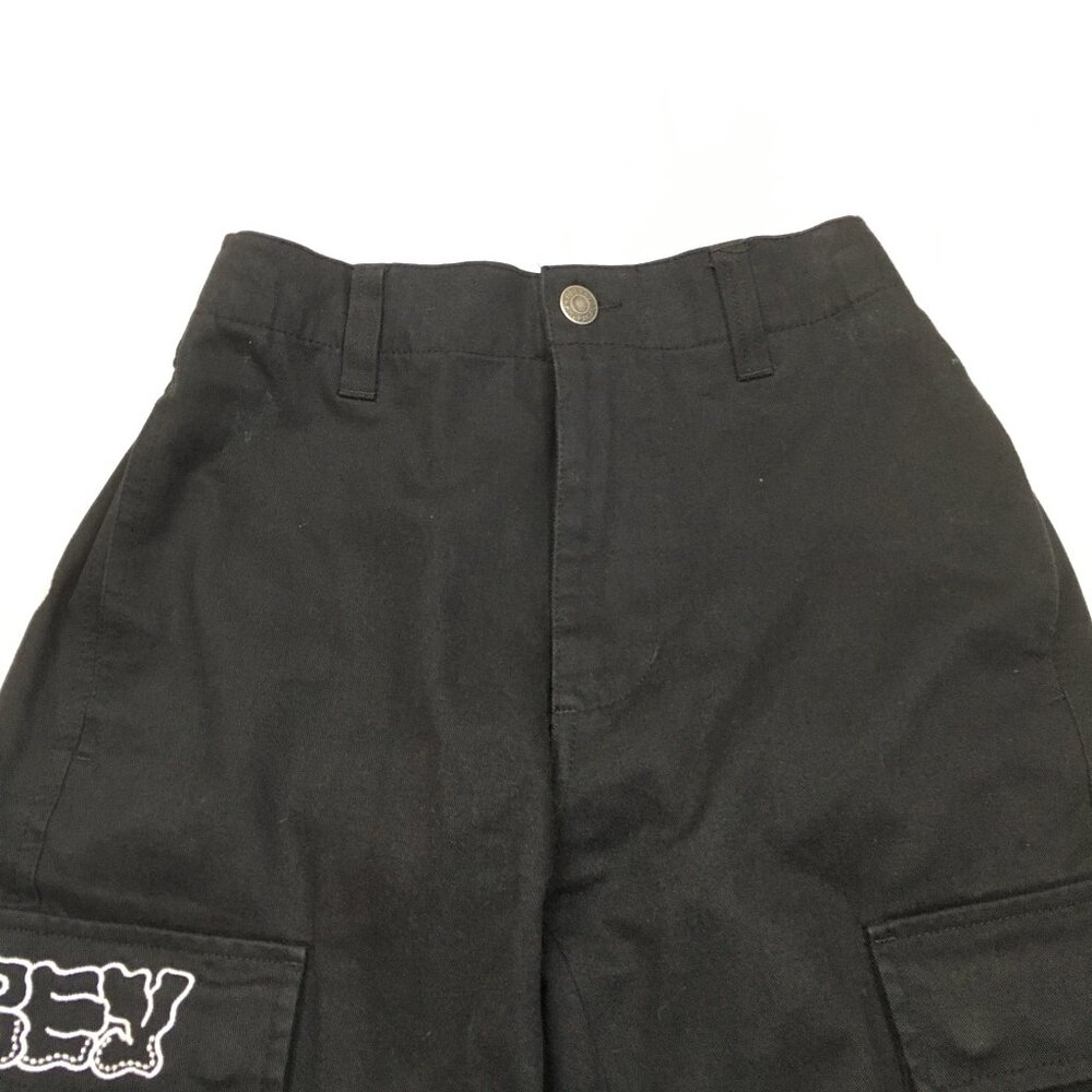 OBEY Black White Logo Embroidery Flap Cargo Pockets Pant Jeans - Picture 4 of 14